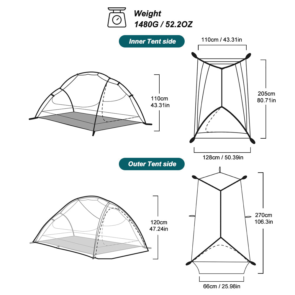 Widesea Camping Tent 1 Person 15D Nylon Backpaking Tents