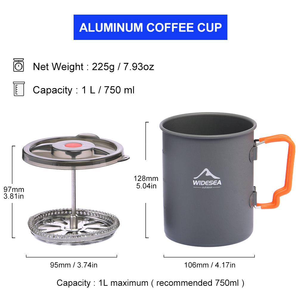 Camping Aluminum Coffee Pot with French Press 750ML