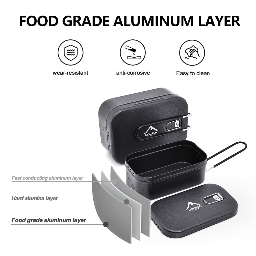 Widesea Camping Lunch Box Non-stick Cutlery Foldable Aluminum Non-Stick