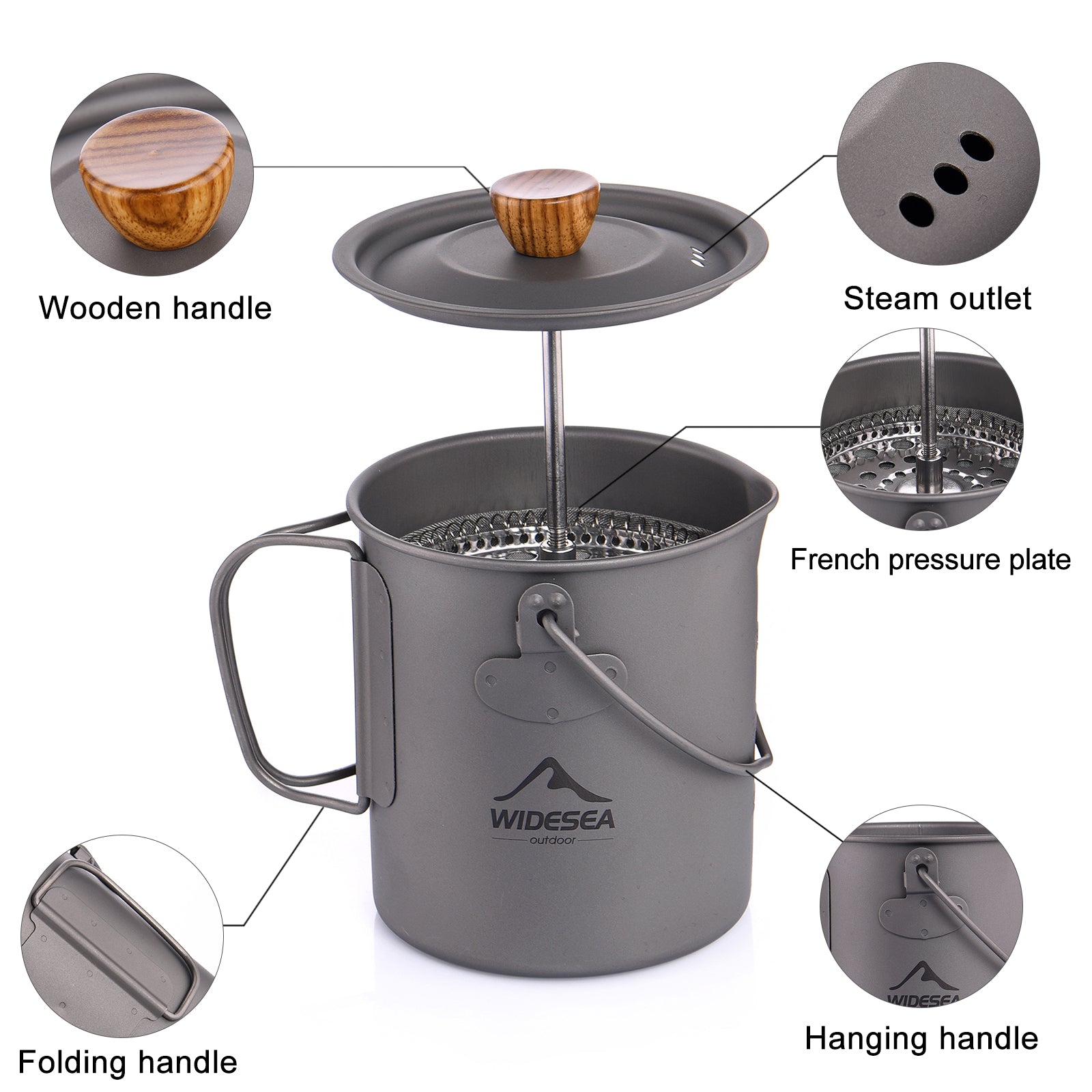 Titanium Coffee Cup 750ML with French Press