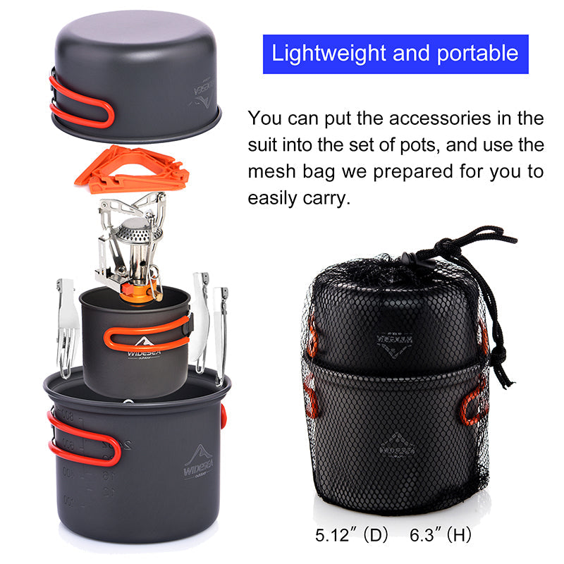 Camping Cooking Set Mess Kit Pot Pan Cup Stove Burner