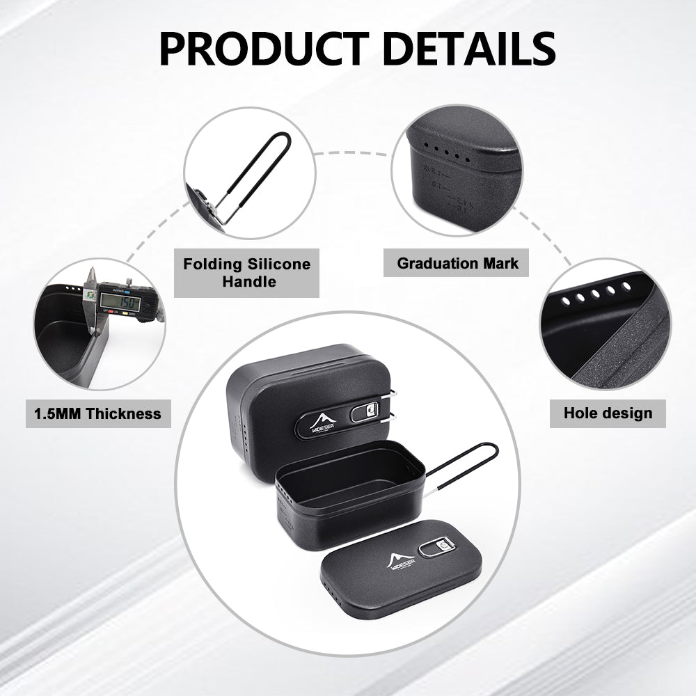 Widesea Camping Lunch Box Non-stick Cutlery Foldable Aluminum Non-Stick