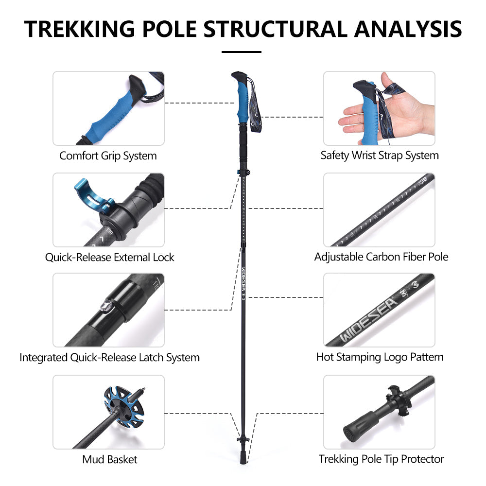 Widesea Camping Carbon Fiber Ultra-light Stretchable Trekking Pole
