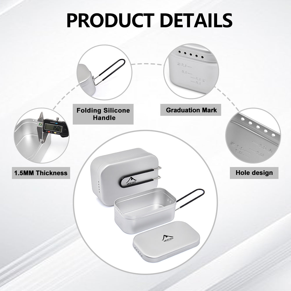 Widesea Camping Lunch Box Non-stick Cutlery Foldable Pure Aluminum