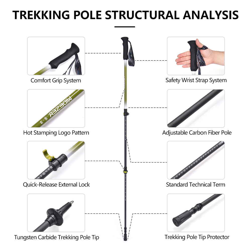 Widesea Trekking Poles 3section  Lock For Anti-slip Adjustment Portable Telescopic Trekking Pole