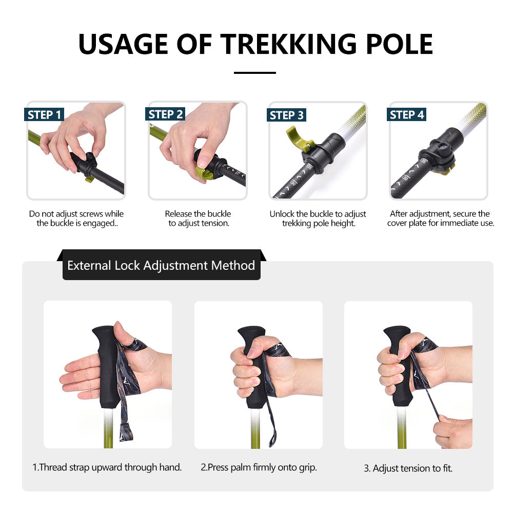 Widesea Trekking Poles 3section  Lock For Anti-slip Adjustment Portable Telescopic Trekking Pole