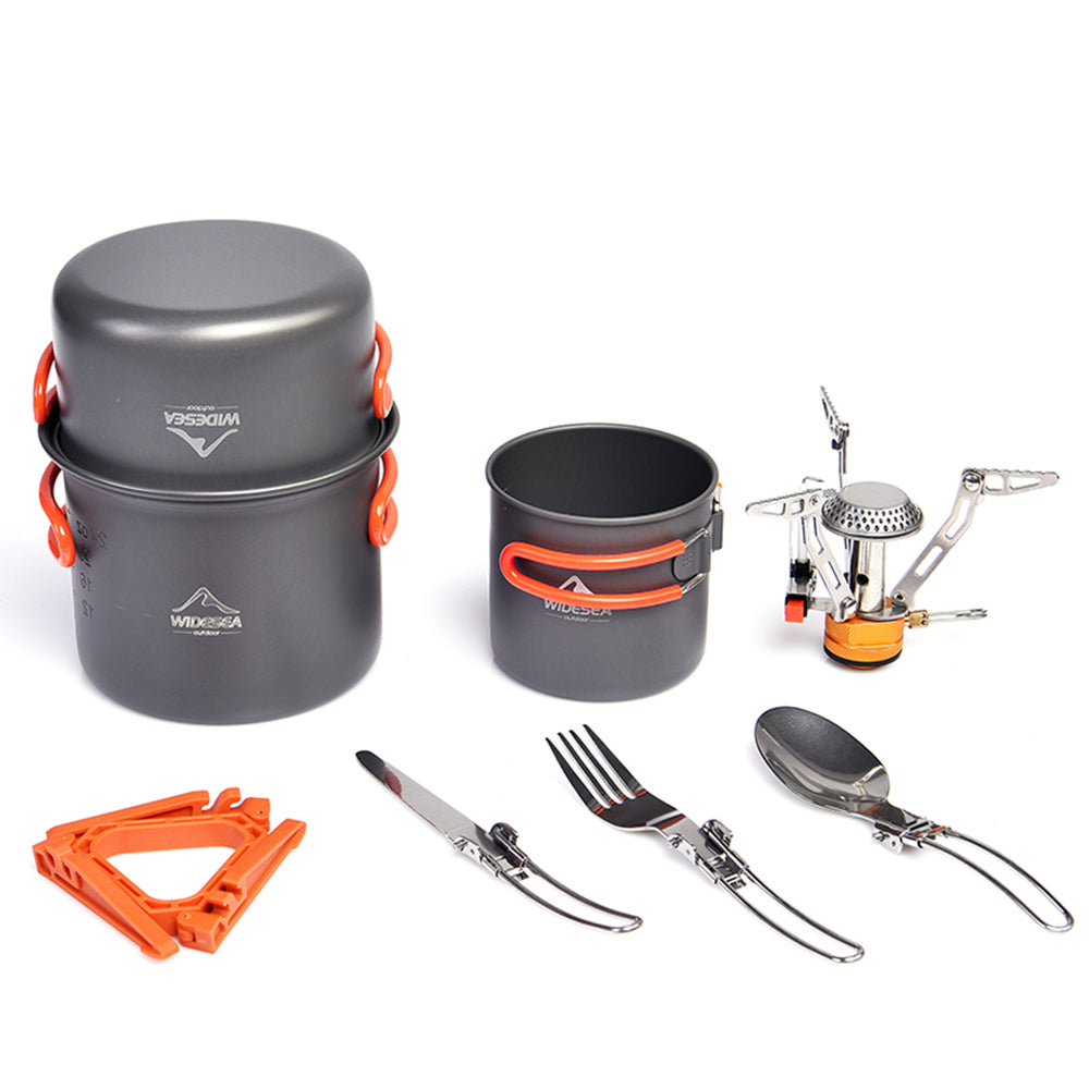 Camping Cooking Set Mess Kit Pot Pan Cup Stove Burner